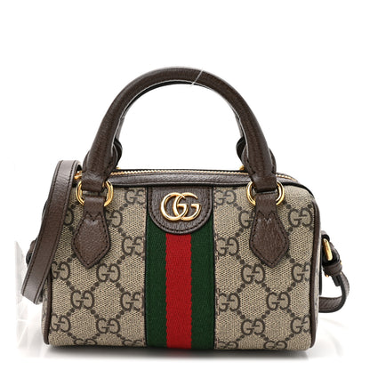Gucci GG Supreme Monogram Textured Dollar Calfskin Web Super Mini Ophidia Top Handle Bowler Bag Beige Ebony New Acero 1 of 11