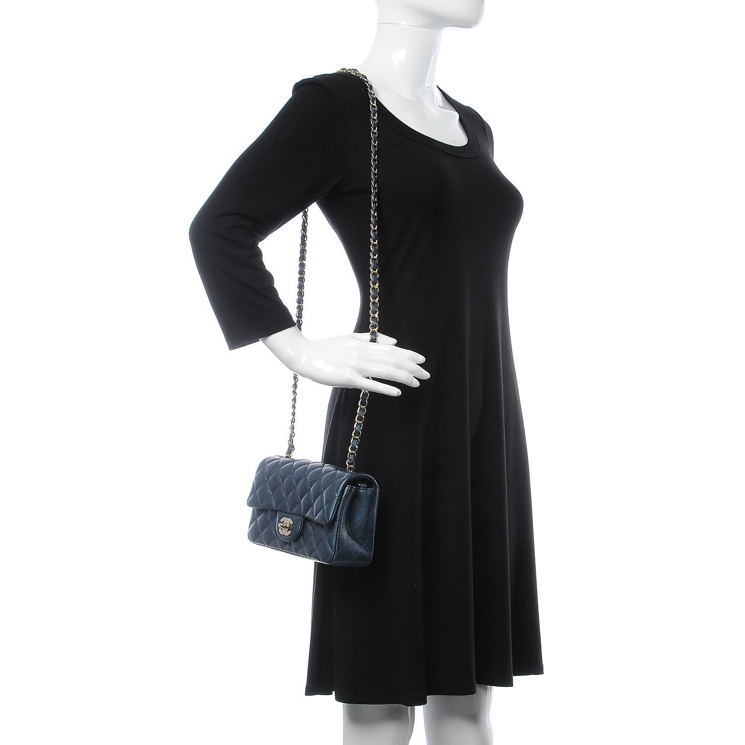 Chanel Metallic Caviar Quilted Mini Rectangular Flap Dark Blue 2 of 9