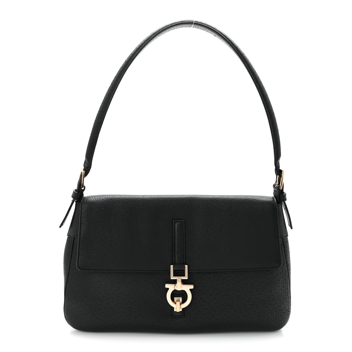 Grained Calfskin Gancini Shoulder Bag Black