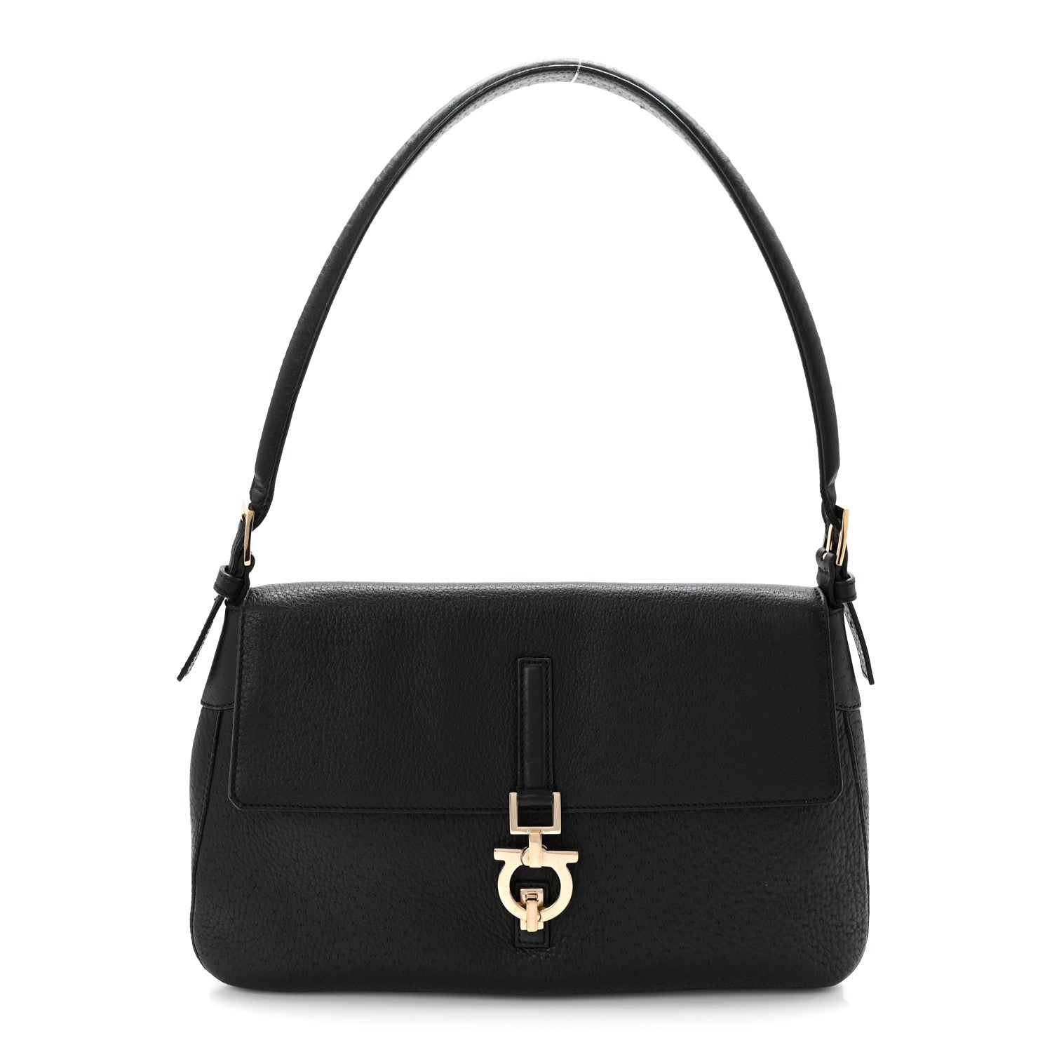 Salvatore Ferragamo Grained Calfskin Gancini Shoulder Bag Black 1 of 10