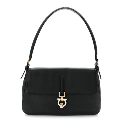 Salvatore Ferragamo Grained Calfskin Gancini Shoulder Bag Black 1 of 10