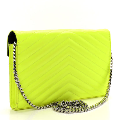 Saint Laurent Patent Grain De Poudre Matelasse Chevron Monogram Chain Wallet Neon Yellow 3 of 10