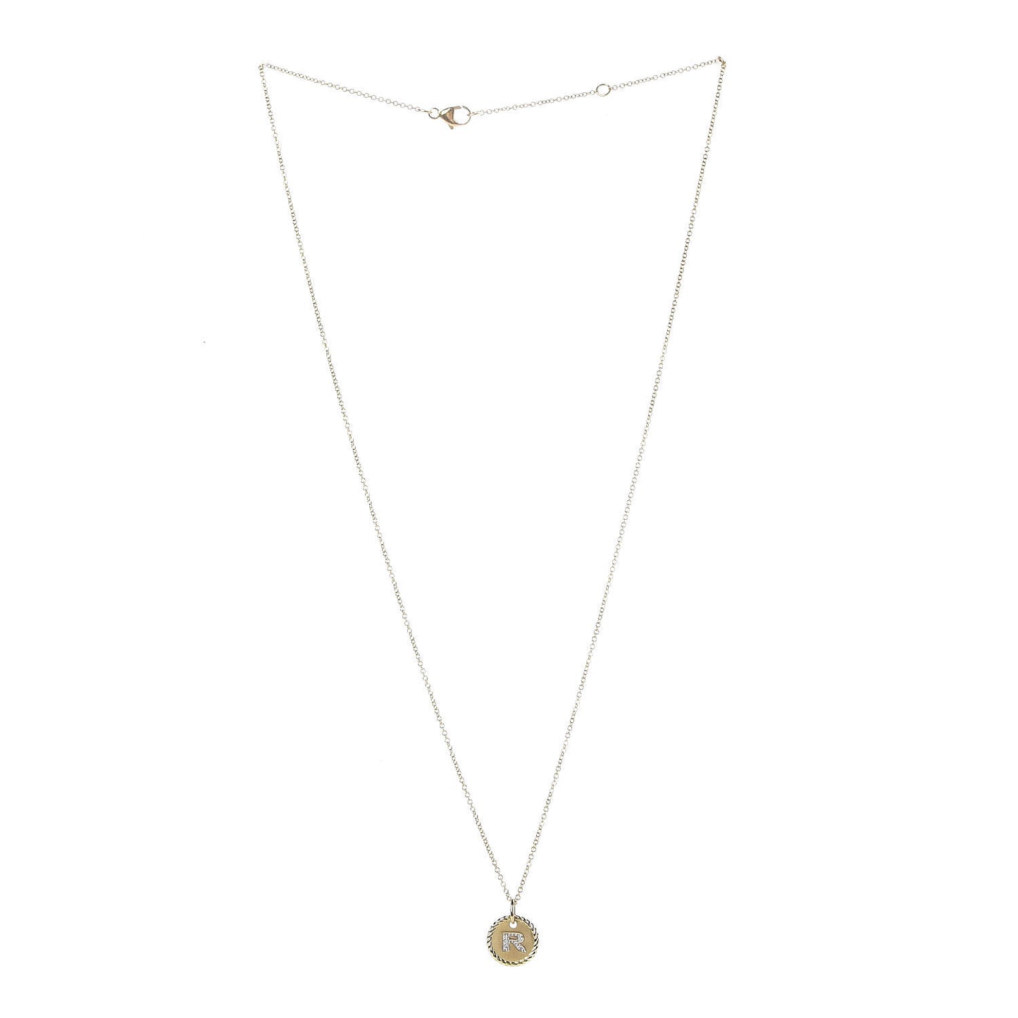 18K Yellow Gold Diamond Initial R Charm Necklace