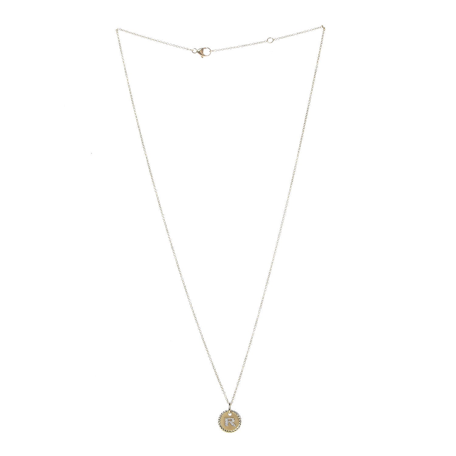 David Yurman 18K Yellow Gold Diamond Initial R Charm Necklace 3 of 6