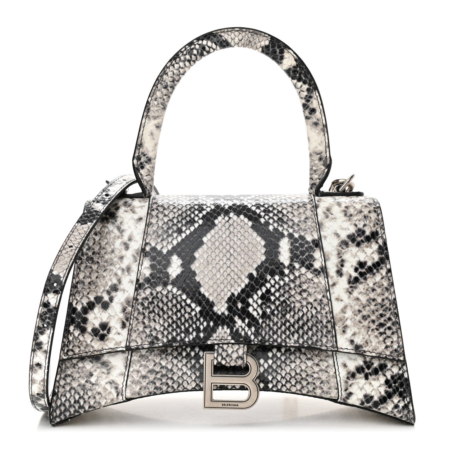 Calfskin Snake Effect Small Hourglass Top Handle Bag Black White