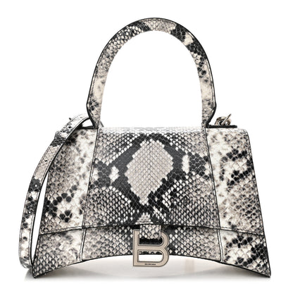 Balenciaga Calfskin Snake Effect Small Hourglass Top Handle Bag Black White 1 of 12