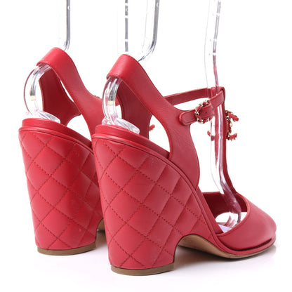 Chanel Lambskin Quilted Chain CC Wedge Sandals 40 Red 4 of 10