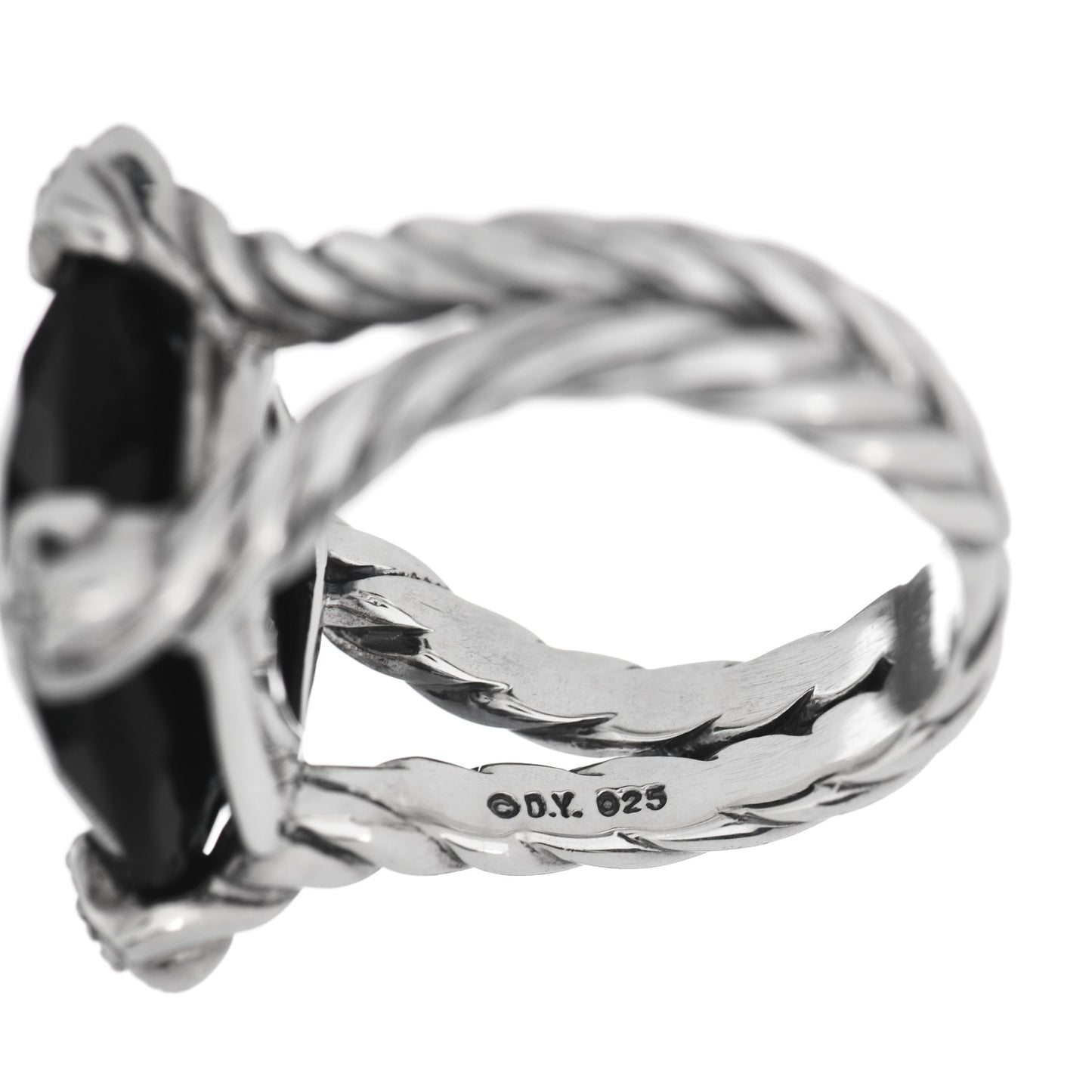 Sterling Silver Diamond Black Onyx 14mm Cushion On Point Ring 53 6.5