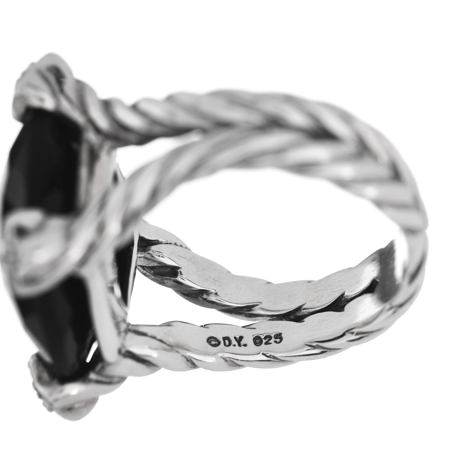 David Yurman Sterling Silver Diamond Black Onyx 14mm Cushion On Point Ring 53 6.5 5 of 5