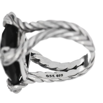 David Yurman Sterling Silver Diamond Black Onyx 14mm Cushion On Point Ring 53 6.5 5 of 5