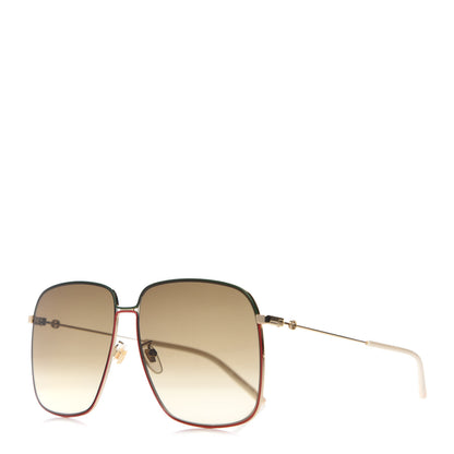 Gucci Web Rectangular Frame Interlocking G Sunglasses GG0394S Green Red 1 of 8