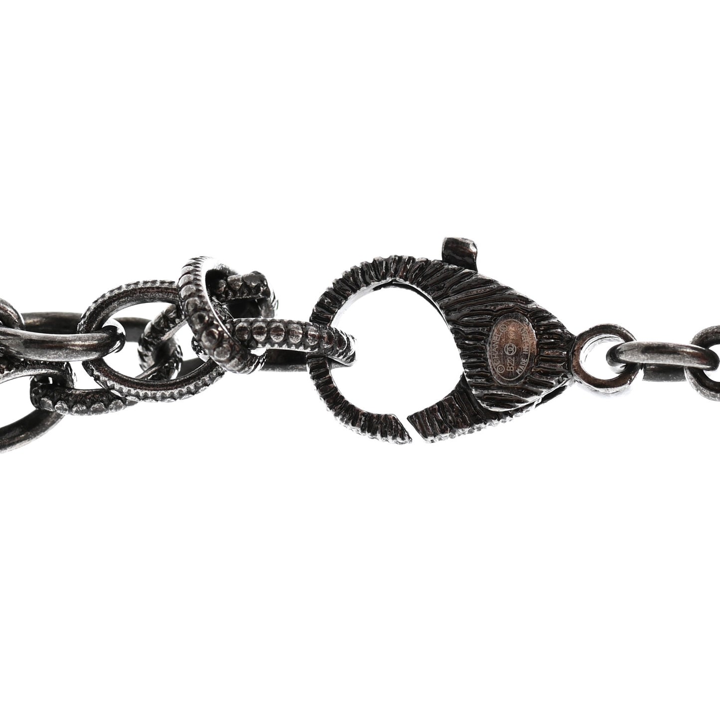 Strass Glass Pearl Lambskin Long Beaded CC Necklace Ruthenium Black Grey