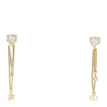 Christian Dior Crystal Heart Dangle Chain Earrings Gold 1 of 4