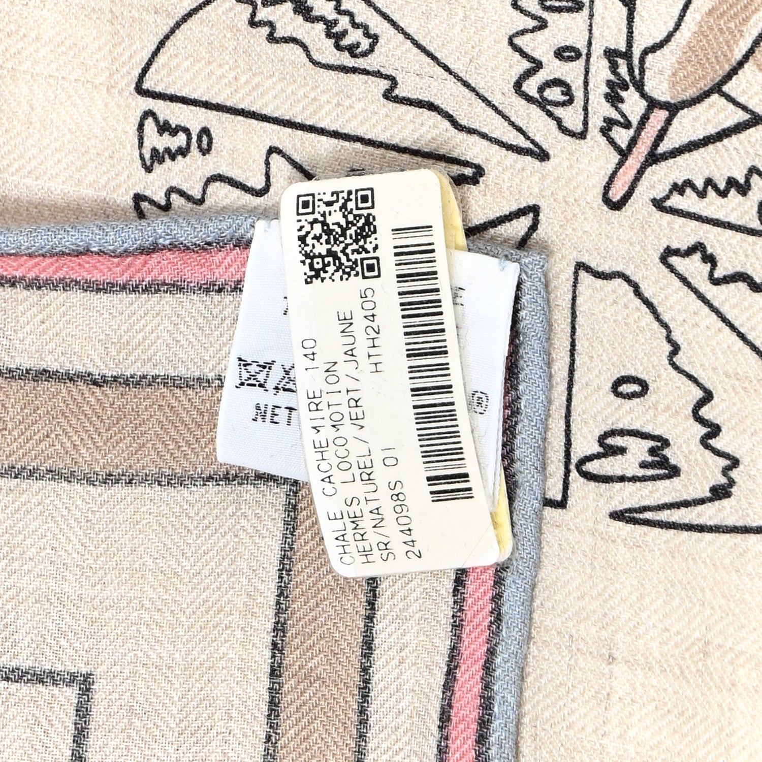Hermes Cashmere Silk Locomotion Shawl 140 Naturel Vert Jaune 4 of 18