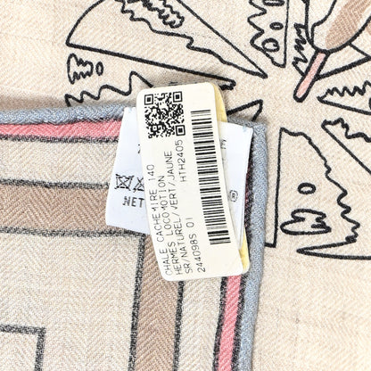 Hermes Cashmere Silk Locomotion Shawl 140 Naturel Vert Jaune 4 of 18