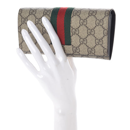 Gucci GG Supreme Monogram Selleria Calfskin Web New Web Continental Wallet Beige Ebony Cocoa 2 of 6