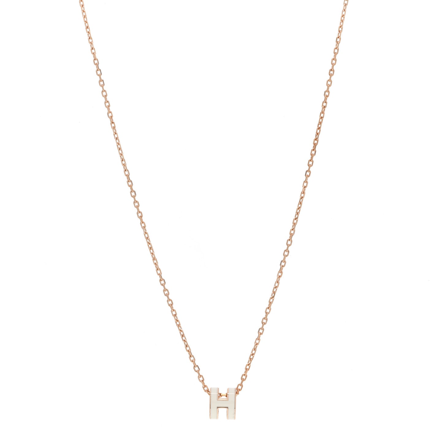 Lacquered Rose Gold Mini Pop H Pendant Necklace White