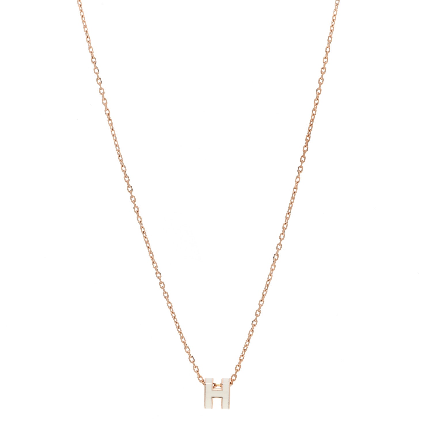 Hermes Lacquered Rose Gold Mini Pop H Pendant Necklace White 1 of 3