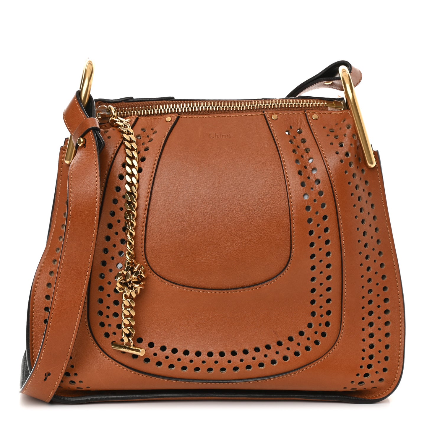 Calfskin Perforated Small Hayley Hobo Caramel