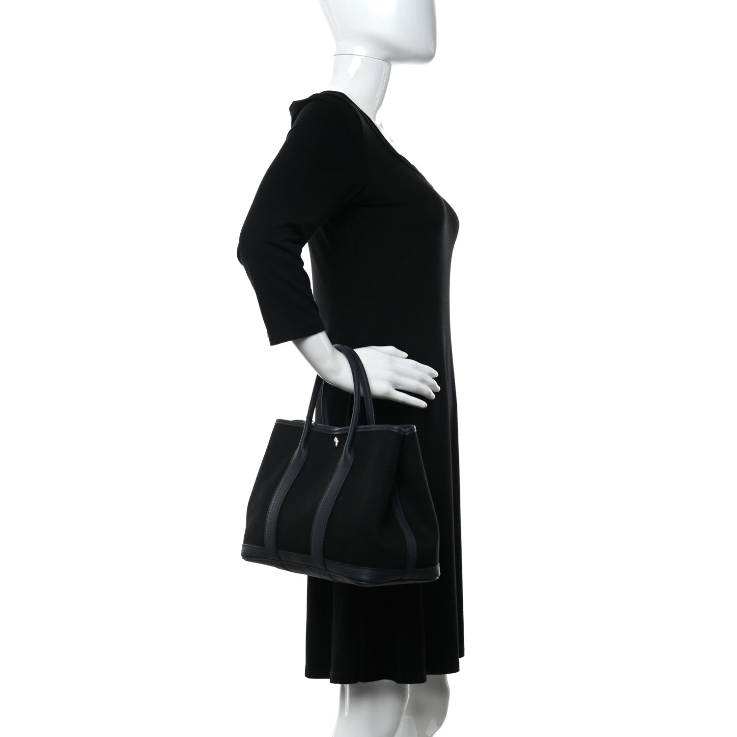 Hermes Chevron Herringbone Toile Negonda Garden Party 30 TPM Black Bleu Nuit 2 of 5