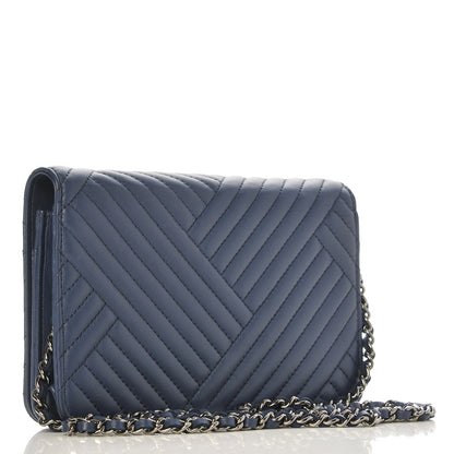 Chanel Lambskin Quilted CC Crossing Wallet On Chain WOC Blue 4 of 10