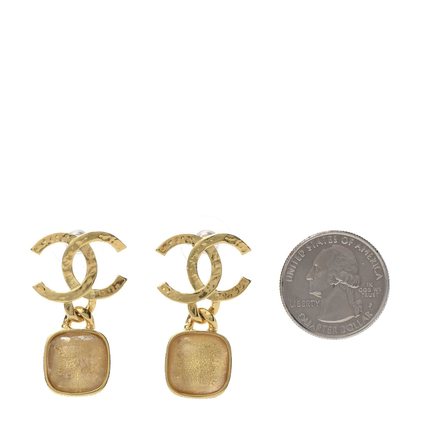 Metal Natural Stones CC Drop Earrings Gold