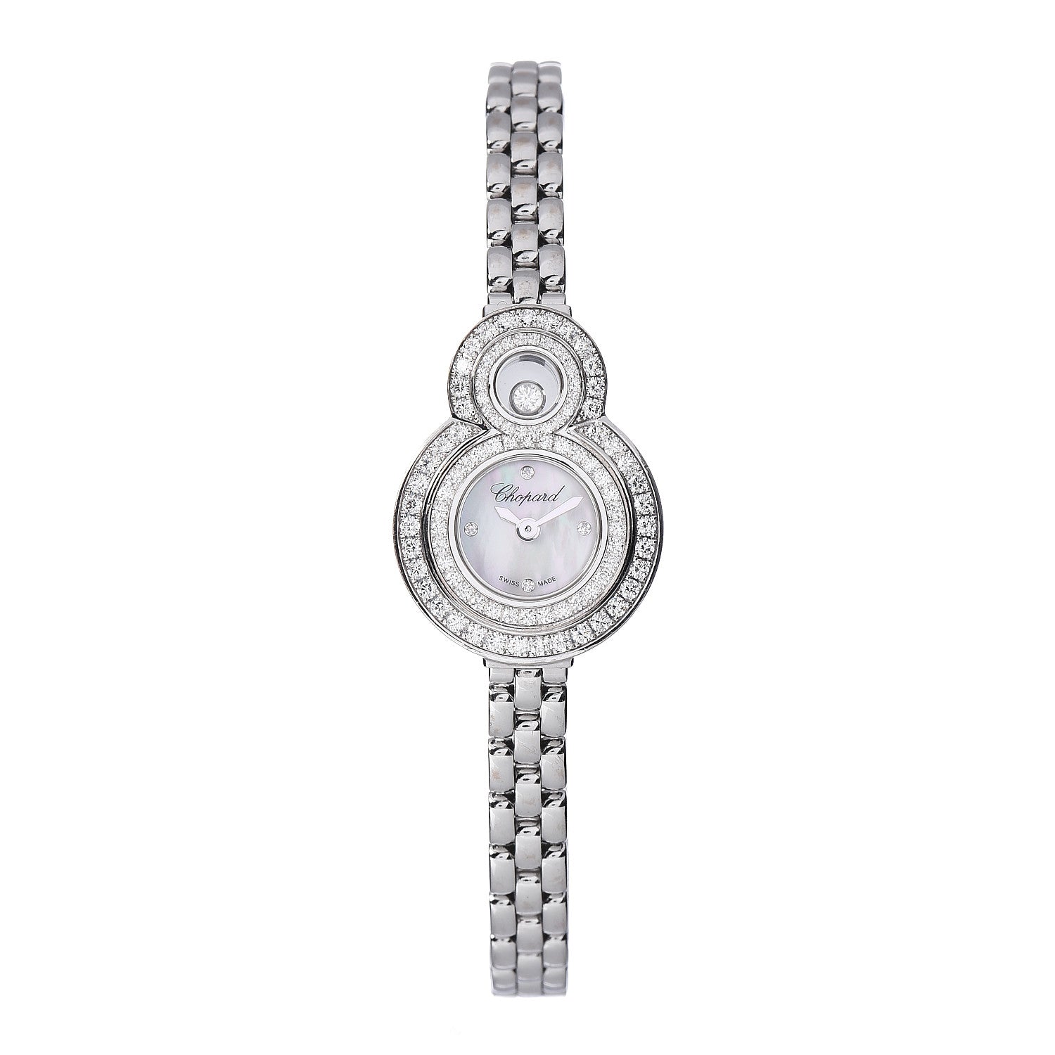 Chopard 18K White Gold Diamond Pave Bezel Mother of Pearl 20mm Happy Eight Quartz Watch 1 of 7