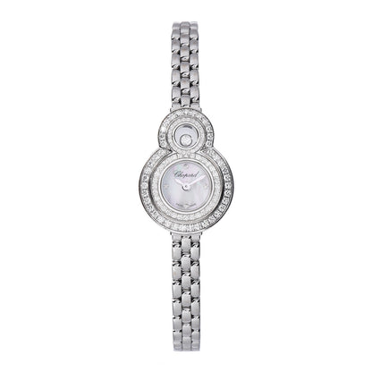 Chopard 18K White Gold Diamond Pave Bezel Mother of Pearl 20mm Happy Eight Quartz Watch 1 of 7