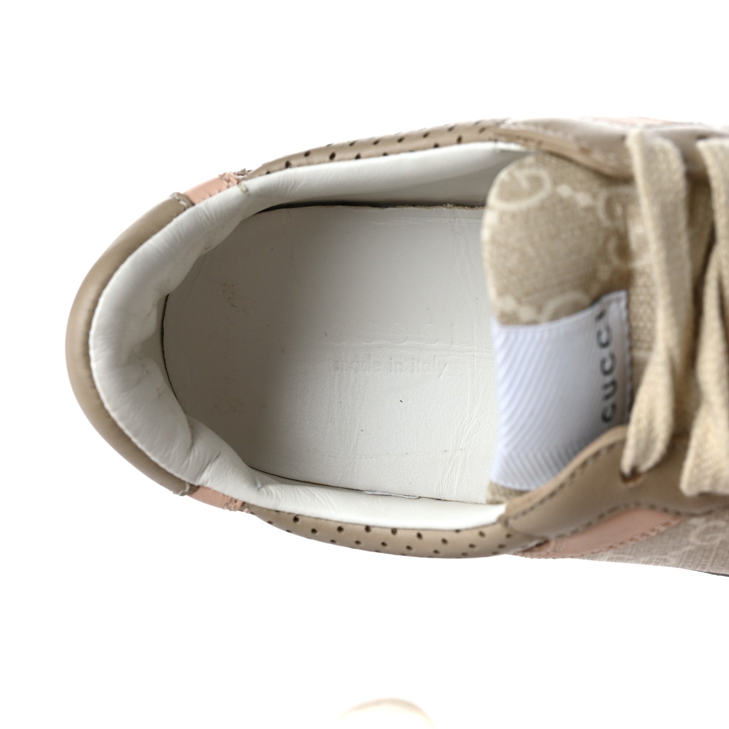 Gucci Calfskin GG Supreme Monogram Perforated Womens Platform 55mm Sneakers 37 Apricot Pink Beige Grey 8 of 8