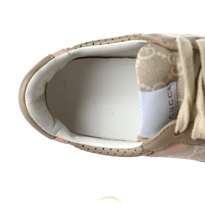 Gucci Calfskin GG Supreme Monogram Perforated Womens Platform 55mm Sneakers 37 Apricot Pink Beige Grey 8 of 8