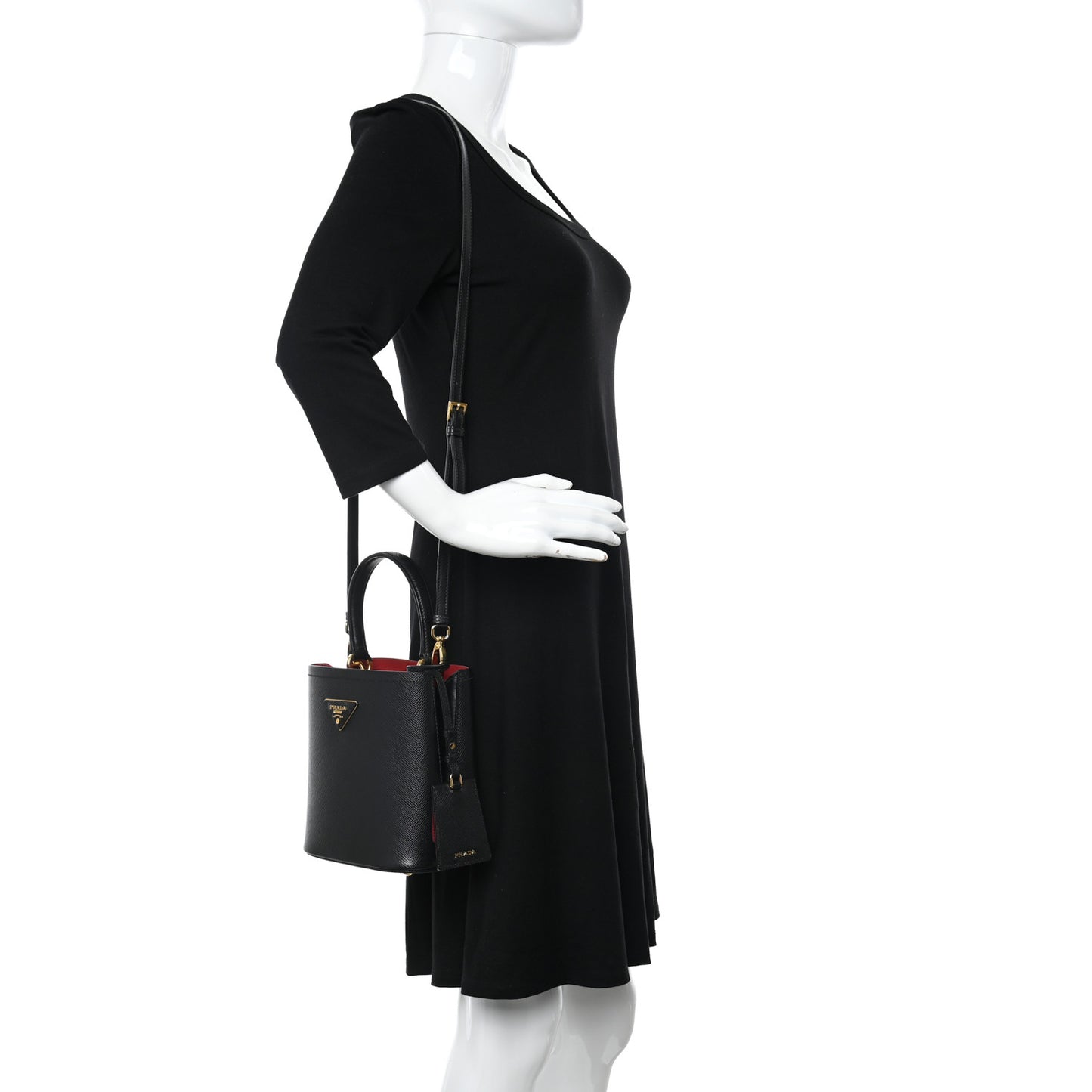 Saffiano Cuir Small Panier Bucket Bag Black Fuoco