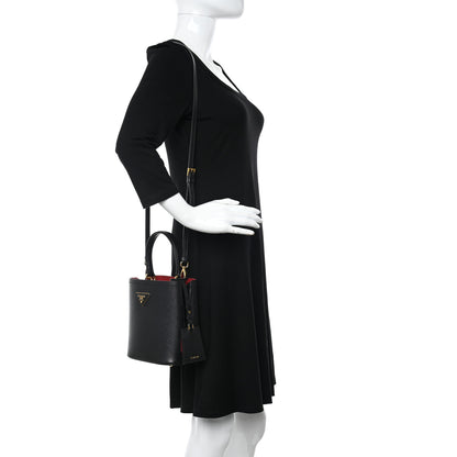 Prada Saffiano Cuir Small Panier Bucket Bag Black Fuoco 2 of 17