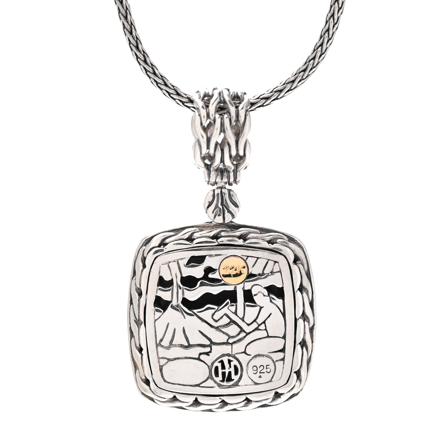 John Hardy Sterling Silver 22K Yellow Gold Palu Square Hammered Pendant Necklace 4 of 5