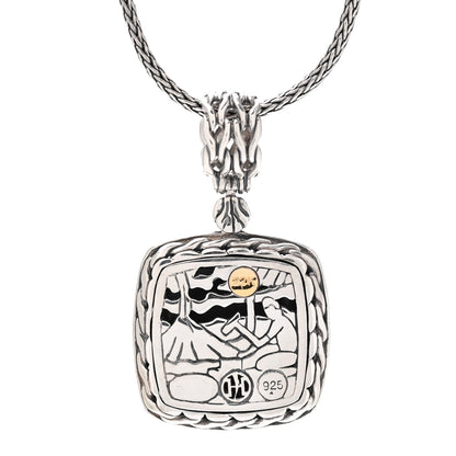 John Hardy Sterling Silver 22K Yellow Gold Palu Square Hammered Pendant Necklace 4 of 5