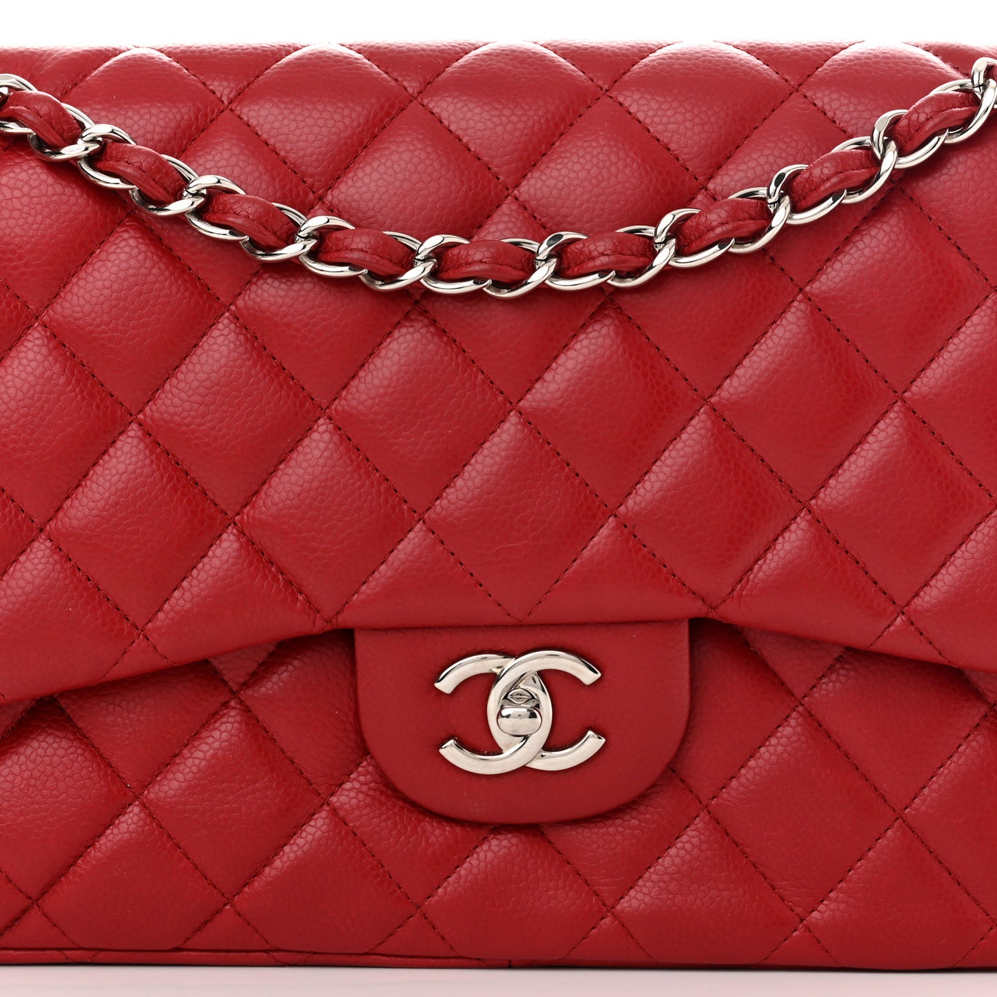 Caviar Quilted Jumbo Double Flap Dark Red