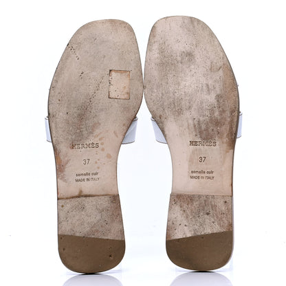 Hermes Box Calfskin Oran Sandals 37 White 4 of 4