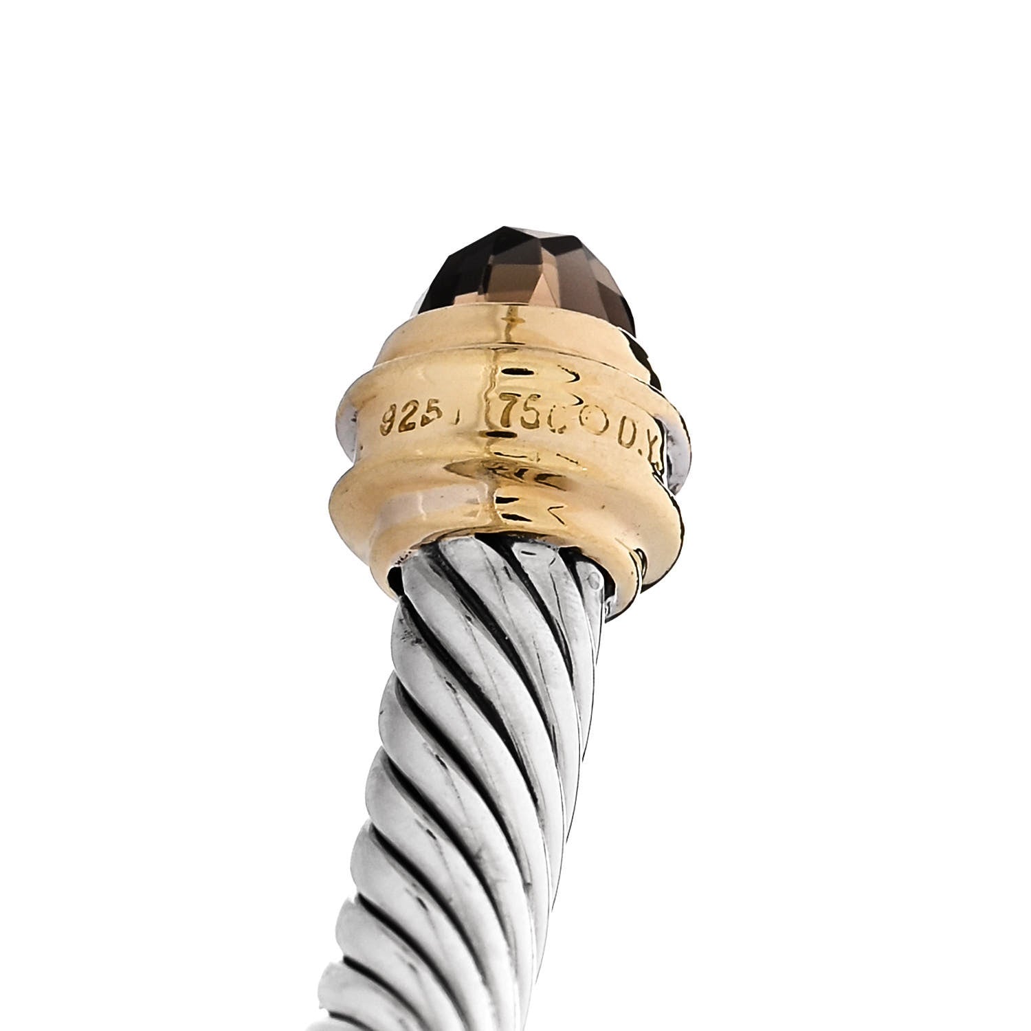 David Yurman Sterling Silver 18K Yellow Gold Diamond Smoky Quartz 5mm Cable Classics Bracelet 3 of 3