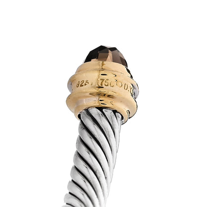 David Yurman Sterling Silver 18K Yellow Gold Diamond Smoky Quartz 5mm Cable Classics Bracelet 3 of 3