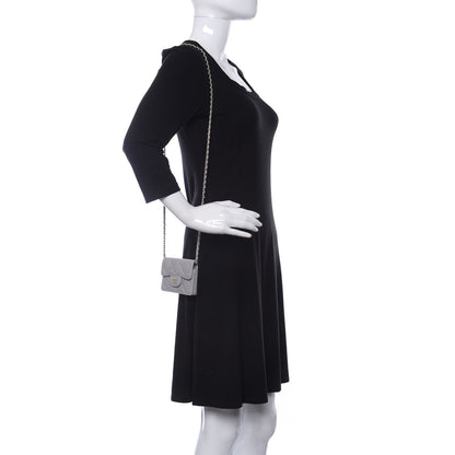 Chanel Caviar Quilted Flap Card Holder On Chain Grey 2 of 12