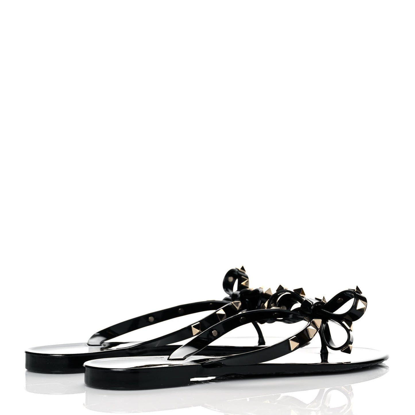 PVC Jelly Rockstud Bow Thong Sandals 39 Black