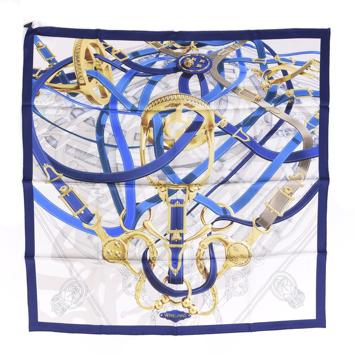 Silk Cavalcadour Voltigeur Scarf 90 Bleu Roy Creme Cobalt