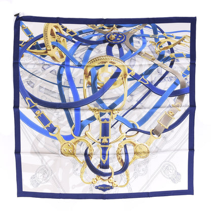 Hermes Silk Cavalcadour Voltigeur Scarf 90 Bleu Roy Creme Cobalt 1 of 5
