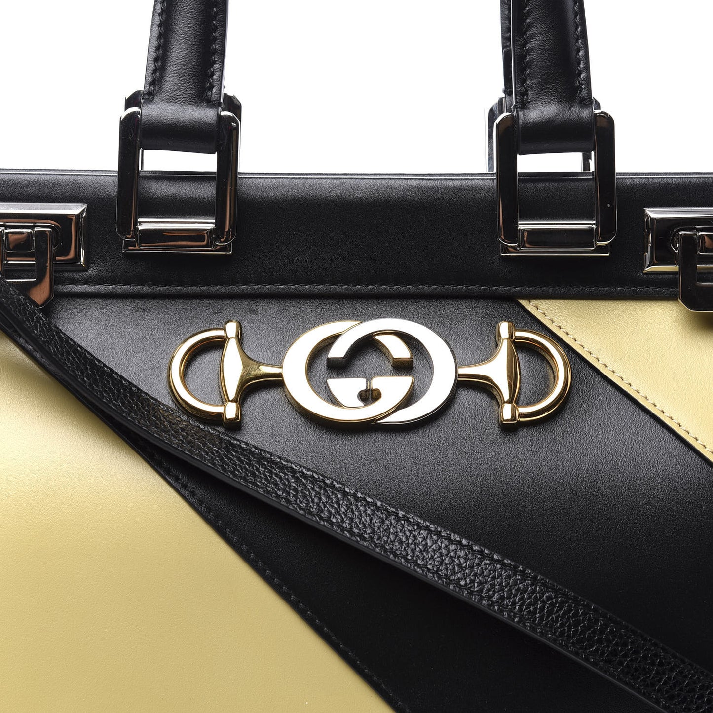 Smooth Calfskin Diagonal Striped Small Zumi Top Handle Bag Black Beige