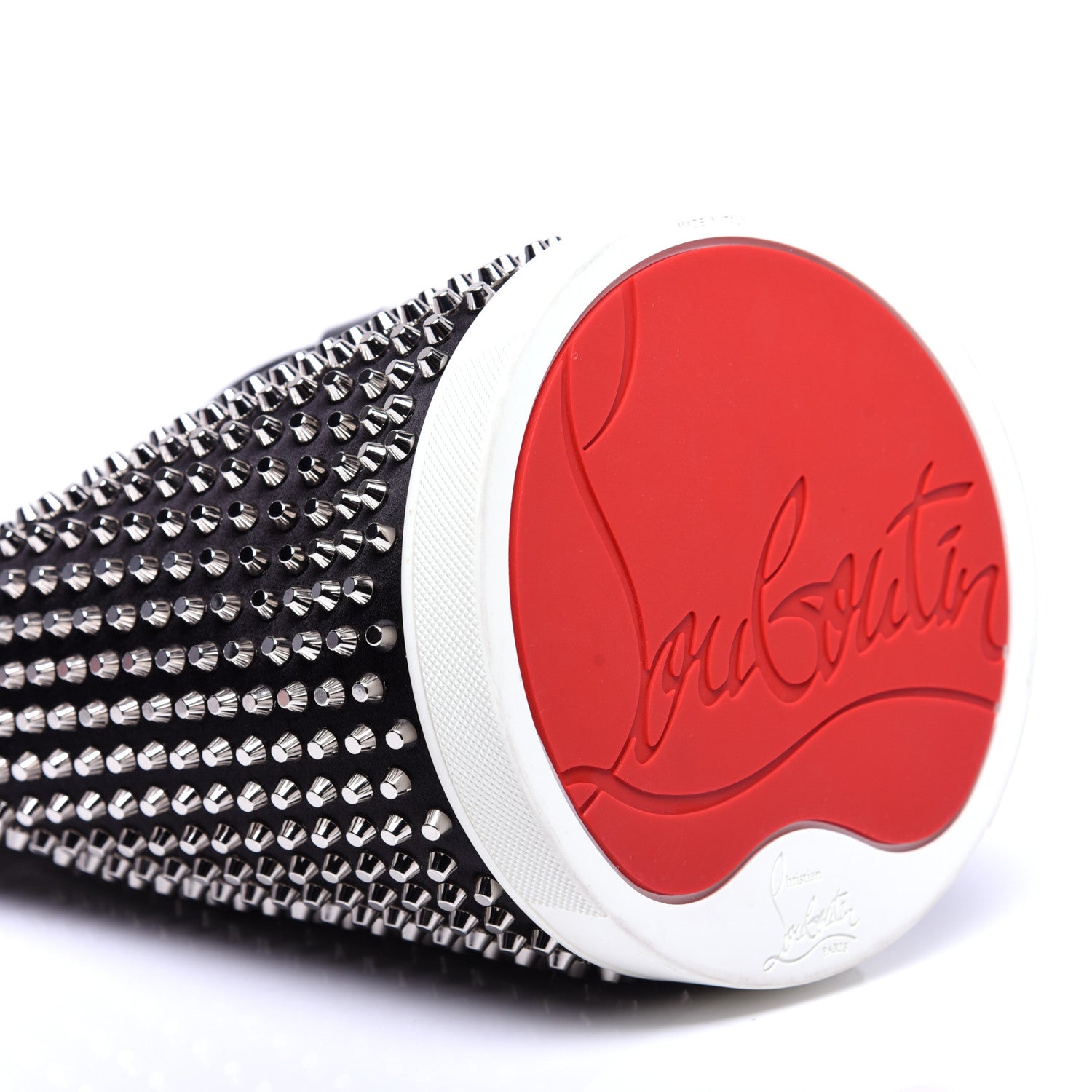 Christian Louboutin Silk Satin Calfskin Marie Jane Loubirun Studded Bucket Black Silver 5 of 13