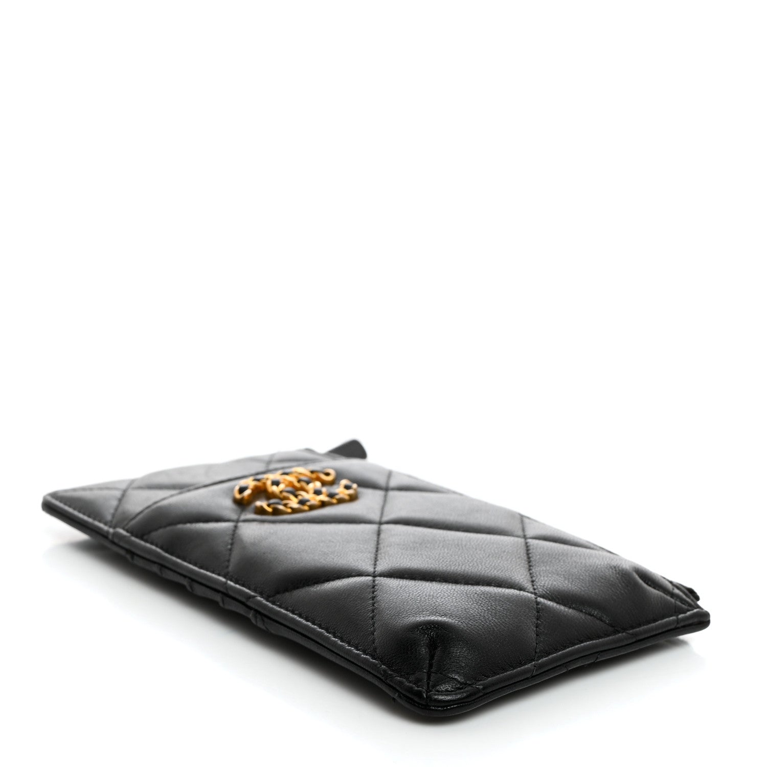 Chanel Goatskin Quilted Chanel 19 Flat Wallet Pouch Black 4 of 7