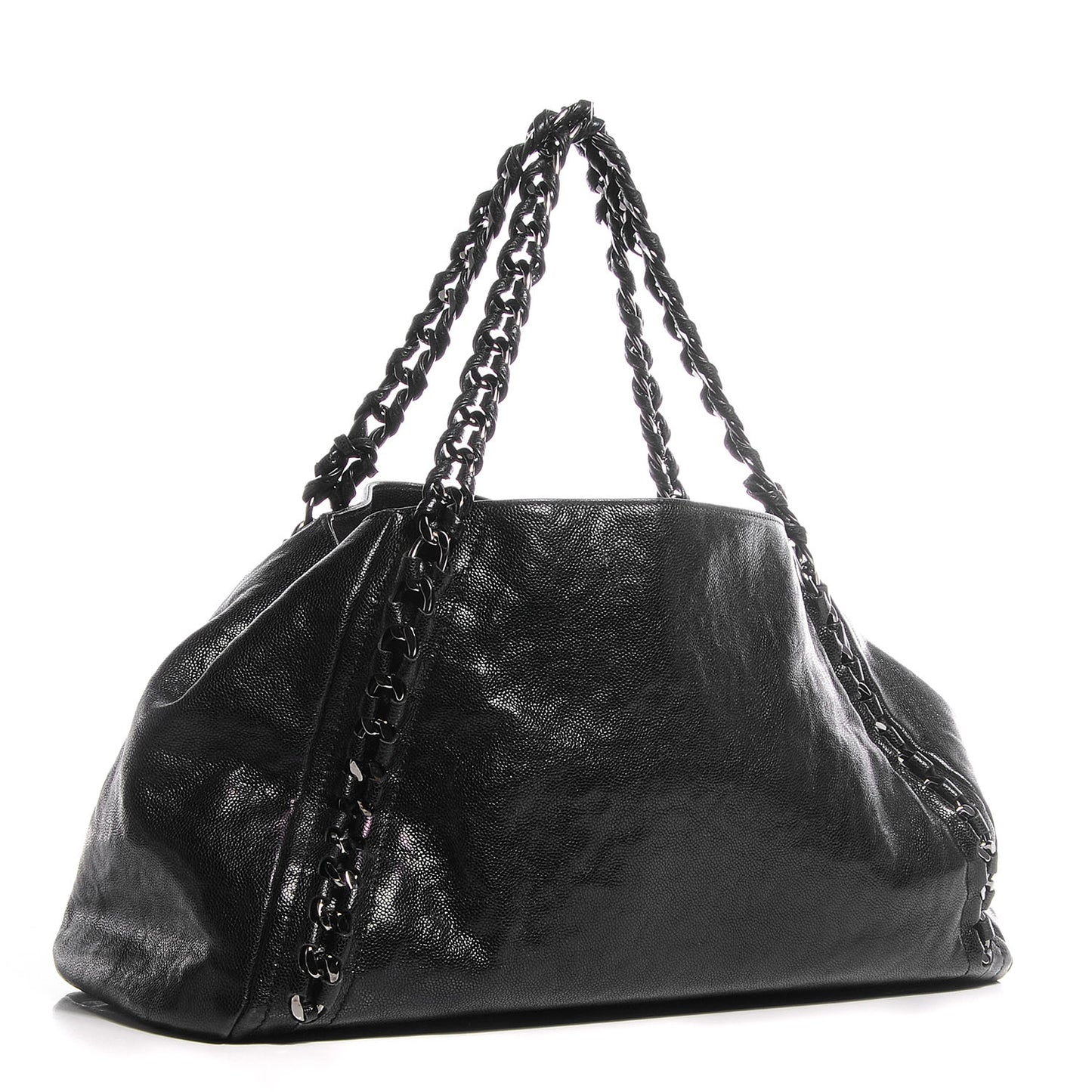 Glazed Caviar East West Large Modern Chain Tote Black