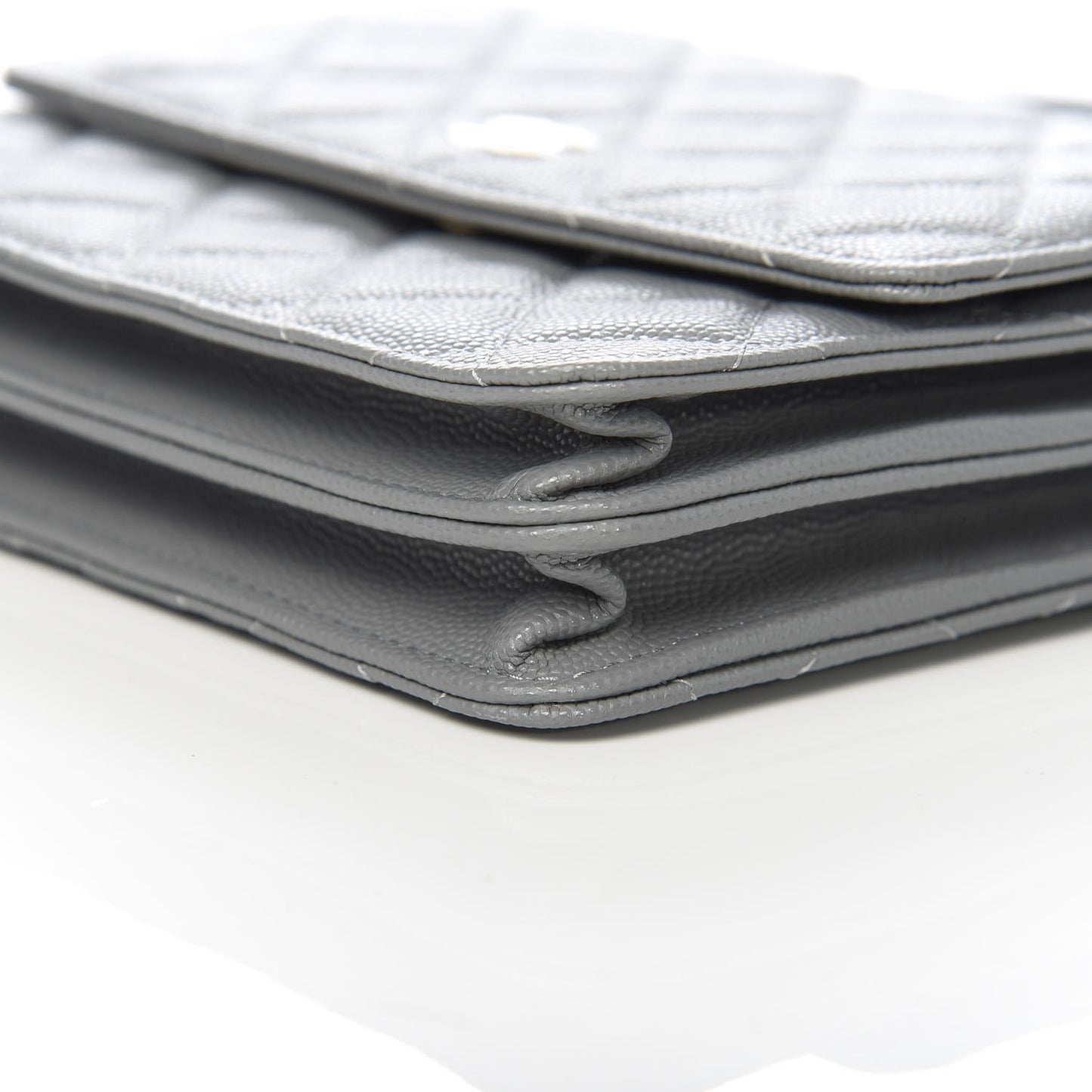 Caviar Quilted Square Wallet On Chain WOC Grey