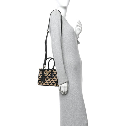 Prada Jacquard Saffiano Triangolo Symbole Embroidered Mini Galleria Double Zip Tote Black Corda 2 of 9
