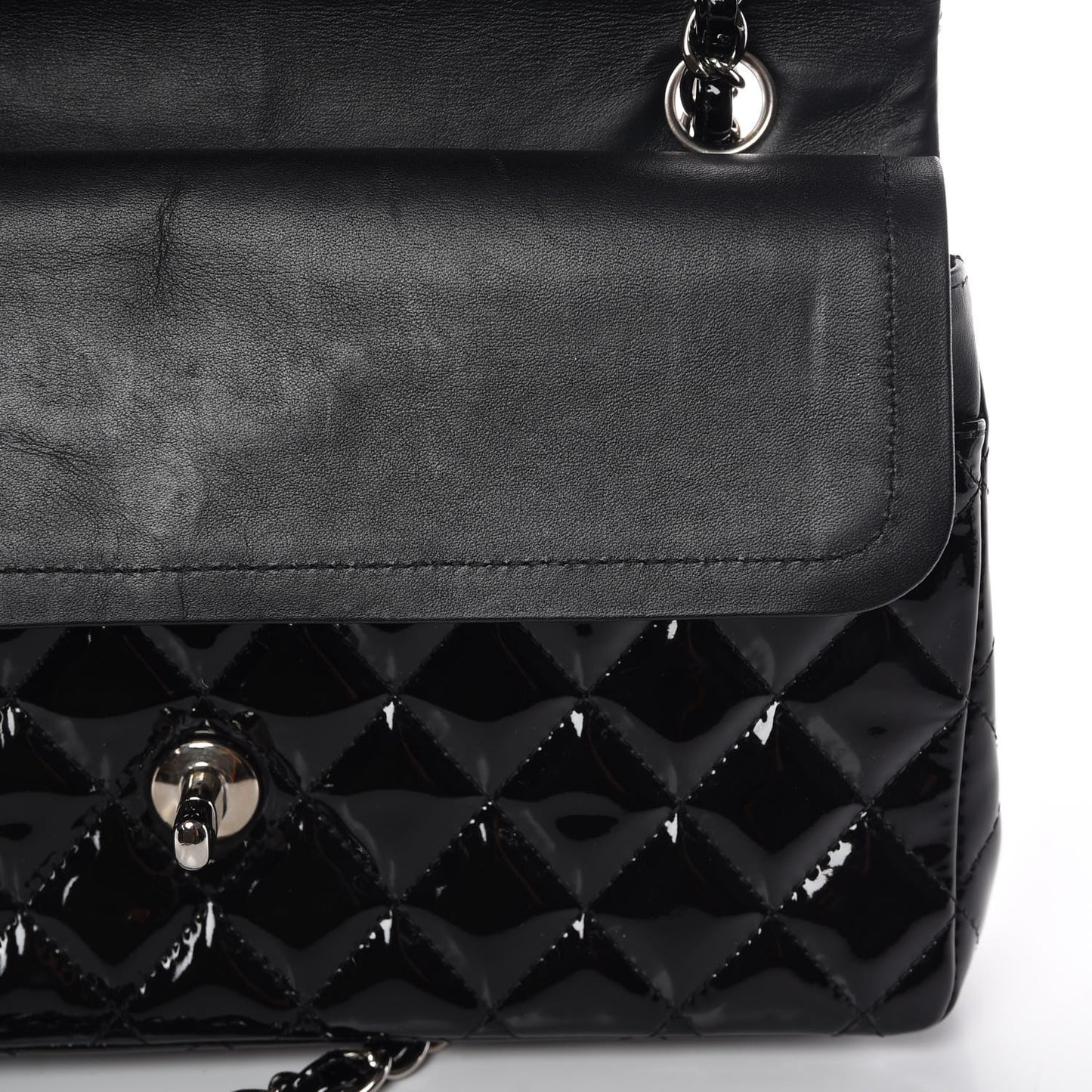 Patent Quilted Medium Double Flap Black