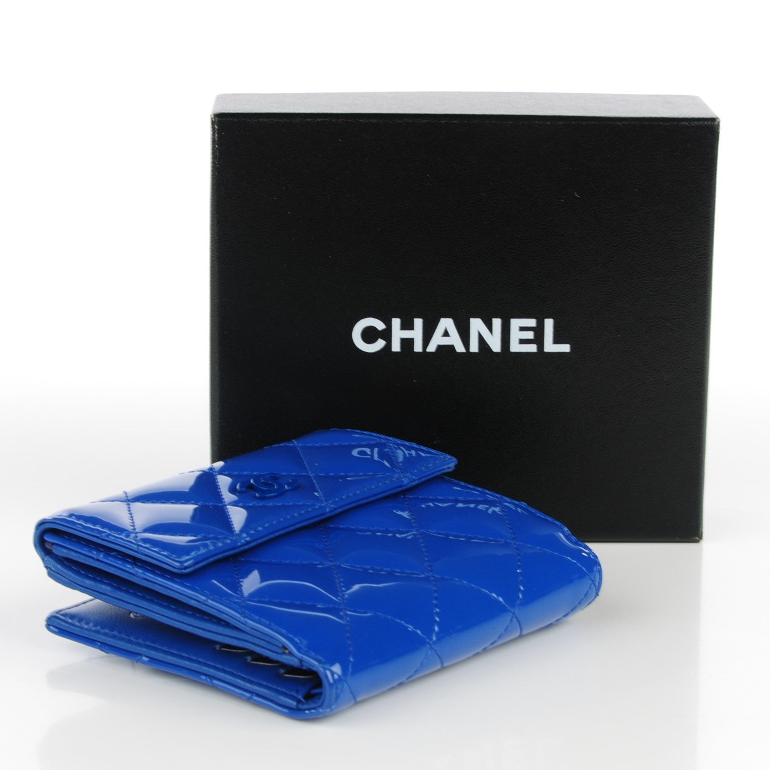 Chanel Patent Quilted CC French Wallet Blue 4 of 8